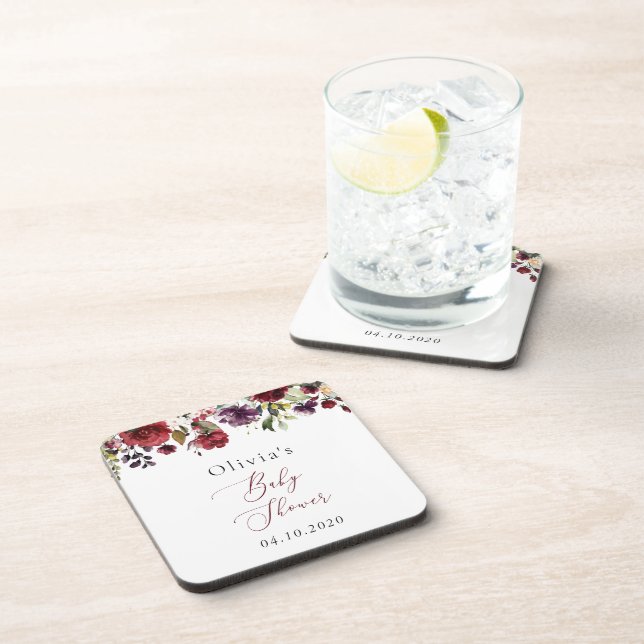 Burgund-Blume, rosa Blume, Boho, Babydusche Getränkeuntersetzer (Rechte Seite)