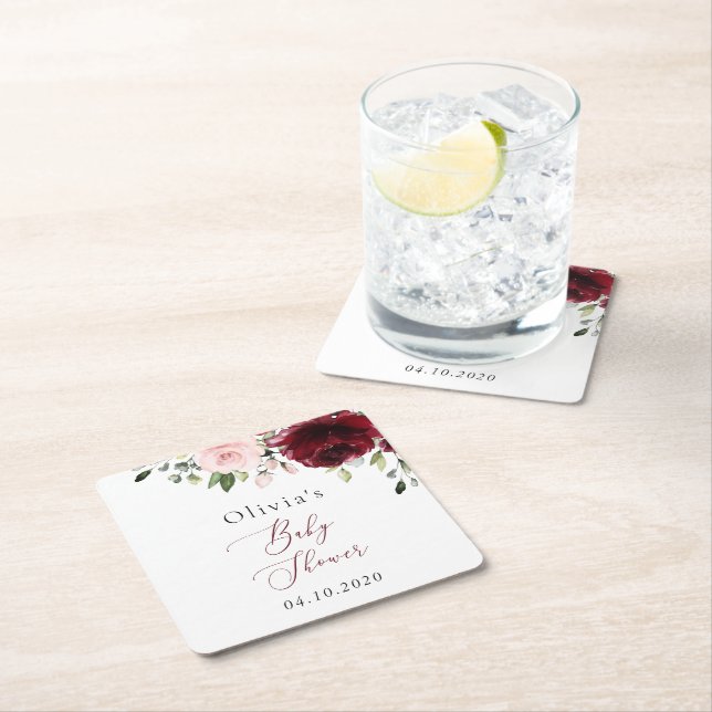 Burgund-Blume, rosa Blume, Boho, Babydusche Rechteckiger Pappuntersetzer (Vor Ort)