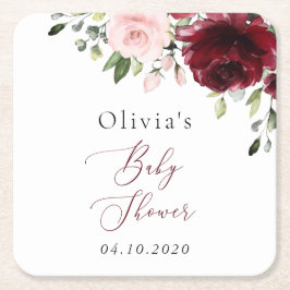 Burgund-Blume, rosa Blume, Boho, Babydusche Rechteckiger Pappuntersetzer