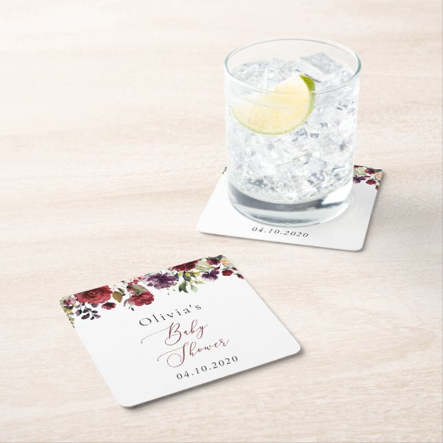 Burgund-Blume, rosa Blume, Boho, Babydusche Rechteckiger Pappuntersetzer (Vor Ort)