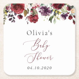 Burgund-Blume, rosa Blume, Boho, Babydusche Rechteckiger Pappuntersetzer