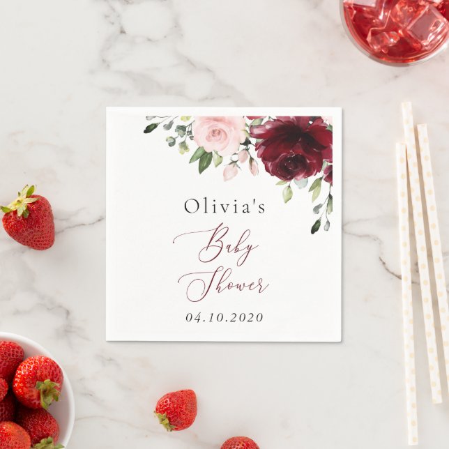 Burgund-Blume, rosa Blume, Boho, Babydusche Serviette (Beispiel)