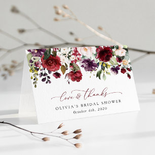 Burgund-Blume, rosa Blume, Boho-Brautparty Dankeskarte