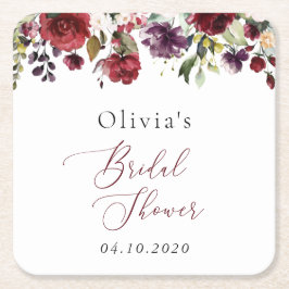 Burgund-Blume, rosa Blume, Boho-Brautparty Rechteckiger Pappuntersetzer