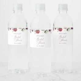 Burgund-Blume, rosa Blume, Boho-Brautparty Wasserflaschenetikett