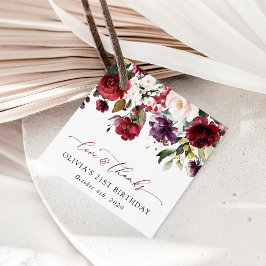 Burgund-Blume, rosa Blume, Boho, Geburtstag Geschenkanhänger