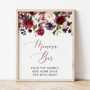 Burgund-Blume, rosa Blume, Boho, Mimosa Bar Poster
