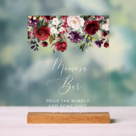 Burgund-Blume, rosa Blume, Boho, Momosa Bar Acrylschild