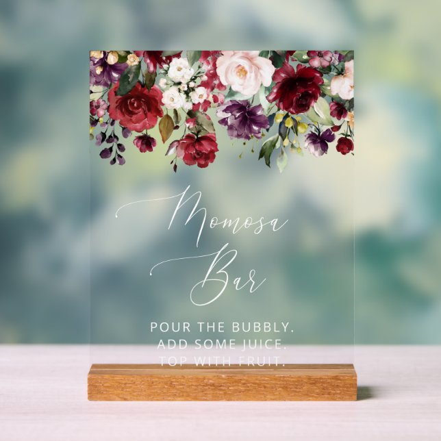 Burgund-Blume, rosa Blume, Boho, Momosa Bar Acrylschild (Neutral)