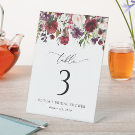 Burgund-Blume, rosa Blume, Boho-Tischnummern Sockelschild