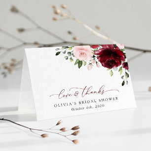 Burgund-Blume, rosa Blume, Brautparty Dankeskarte
