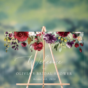 Burgund-Blume, rosa Blume, Bridal Willkommen Acrylschild