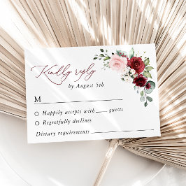 Burgund-Blume, rosa Blume, Grünpflanzen, Hochzeit RSVP Karte