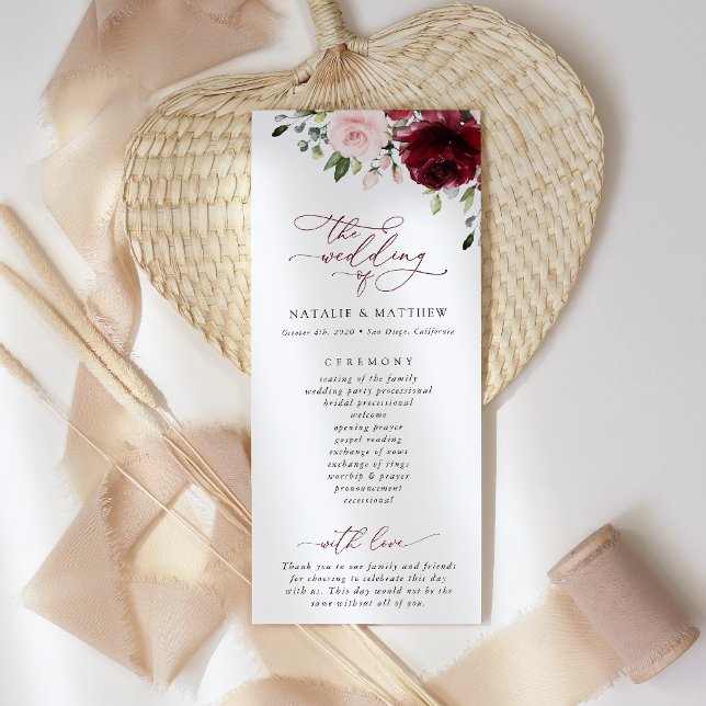 Burgund-Blume, rosa Blume, Hochzeitsprogramm Programm (Von Creator hochgeladen)