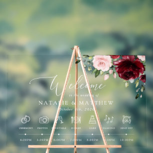 Burgund-Blume, rosa Blume, Hochzeitstunde Acrylschild