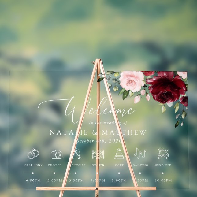 Burgund-Blume, rosa Blume, Hochzeitstunde Acrylschild (Neutral)