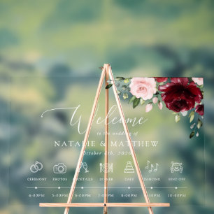Burgund-Blume, rosa Blume, Hochzeitstunde Acrylschild