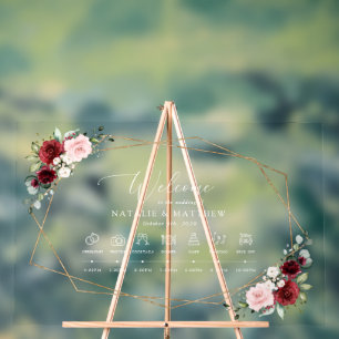 Burgund-Blume, rosa Blume, Hochzeitstunde Acrylschild