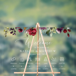 Burgund-Blume, rosa Blume, Hochzeitstunde Acrylschild