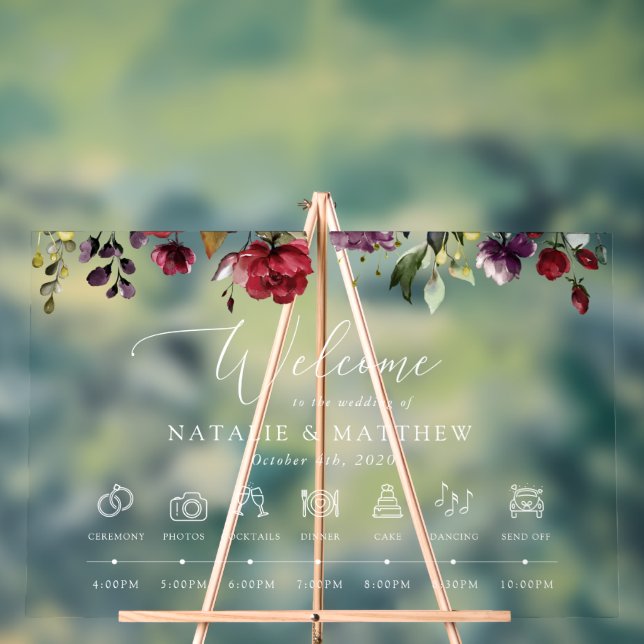 Burgund-Blume, rosa Blume, Hochzeitstunde Acrylschild (Neutral)