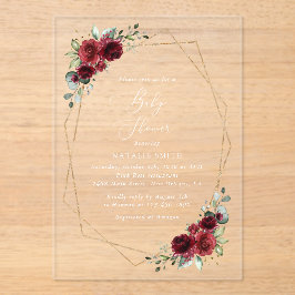 Burgund-Blume, Rote Blume, Babydusche Acryleinladungen