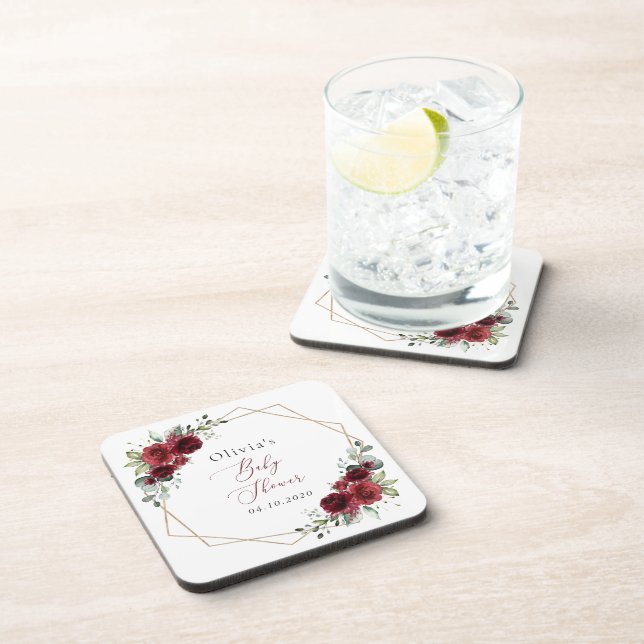 Burgund-Blume, Rote Blume, Babydusche Getränkeuntersetzer (Rechte Seite)