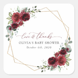 Burgund-Blume, Rote Blume, Babydusche Quadratischer Aufkleber