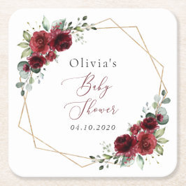 Burgund-Blume, Rote Blume, Babydusche Rechteckiger Pappuntersetzer