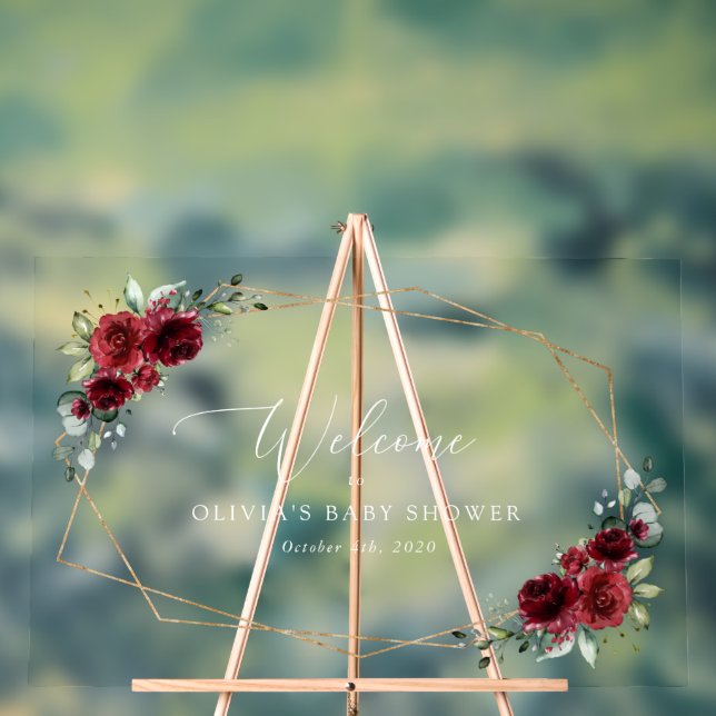 Burgund-Blume, Rote Blume, Babydusche Willkommen Acrylschild (Neutral)