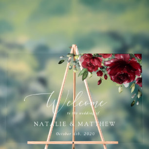 Burgund-Blume, Rote Blume, Begrüßung Acrylschild