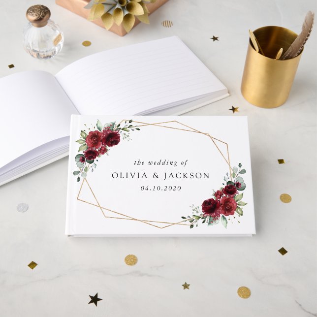 Burgund-Blume, Rote Blume, Blumenhochzeit Gästebuch (Vorderseite Offen)