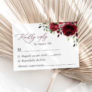 Burgund-Blume, Rote Blume, Blumenhochzeit RSVP Karte