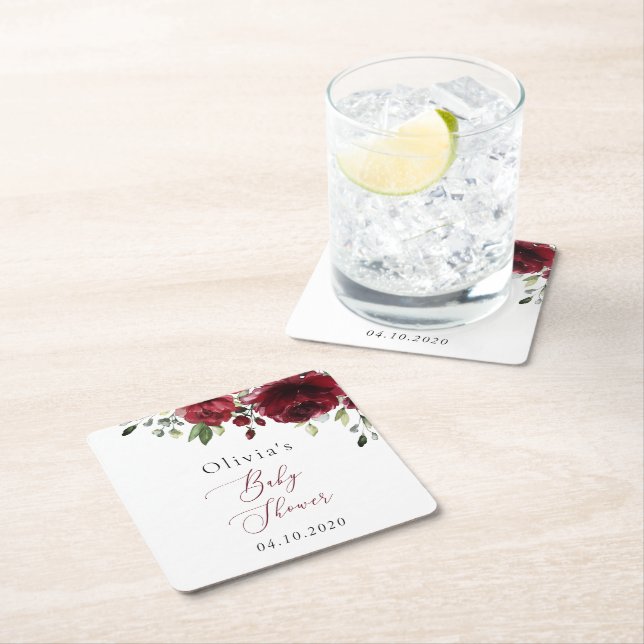 Burgund-Blume, Rote Blume, Boho, Babydusche Rechteckiger Pappuntersetzer (Vor Ort)