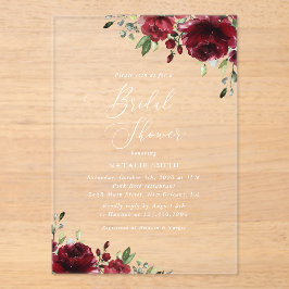 Burgund-Blume, Rote Blume, Boho, Brautparty Acryleinladungen