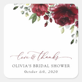 Burgund-Blume, Rote Blume, Boho, Brautparty Quadratischer Aufkleber