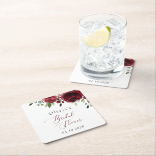 Burgund-Blume, Rote Blume, Boho, Brautparty Rechteckiger Pappuntersetzer