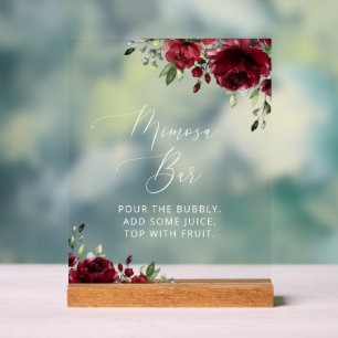 Burgund-Blume, Rote Blume, Boho, Mimosa-Bar Acrylschild