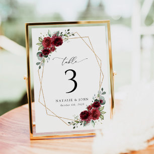 Burgund-Blume, Rote Blume, Boho, Tischnummern