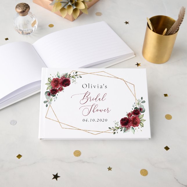 Burgund-Blume, Rote Blume, Brautparty Gästebuch (Vorderseite Offen)