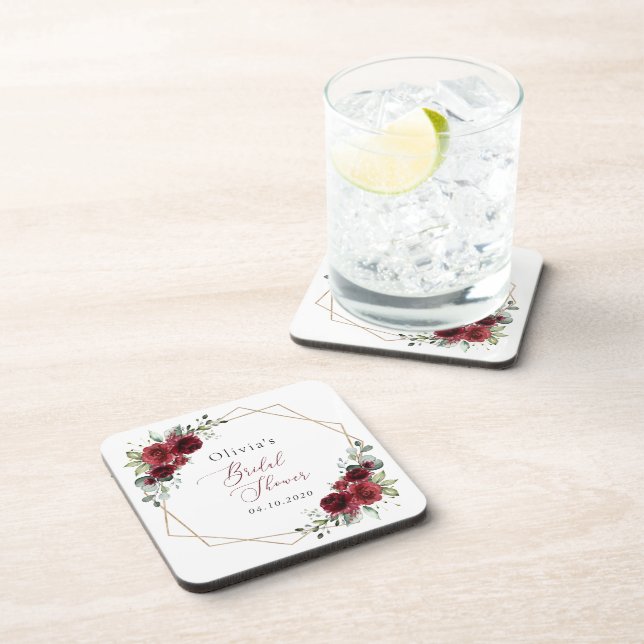 Burgund-Blume, Rote Blume, Brautparty Getränkeuntersetzer (Rechte Seite)