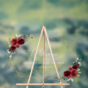 Burgund-Blume, Rote Blume, Bridal Willkommen Acrylschild