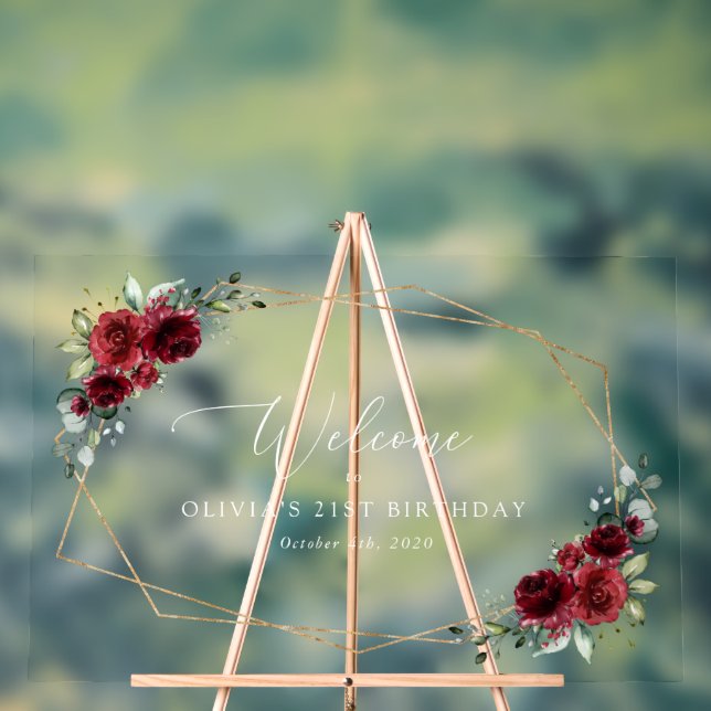 Burgund-Blume, Rote Blume, Geburtstagswillkommen Acrylschild (Neutral)