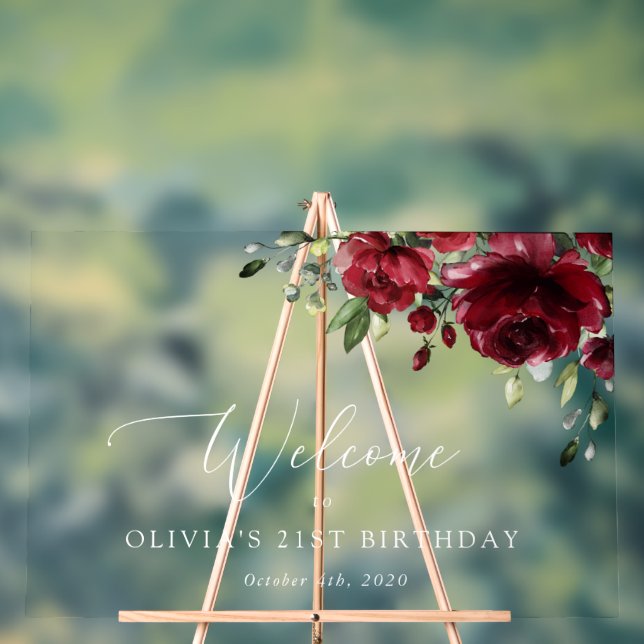 Burgund-Blume, Rote Blume, Geburtstagswillkommen Acrylschild (Neutral)