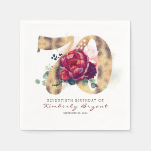 Burgund Blume und Goldtypografie 70. Geburtstag Serviette