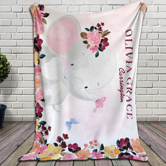 Burgund-Blume und Niedlicher Elefant-Individuelle  Sherpadecke