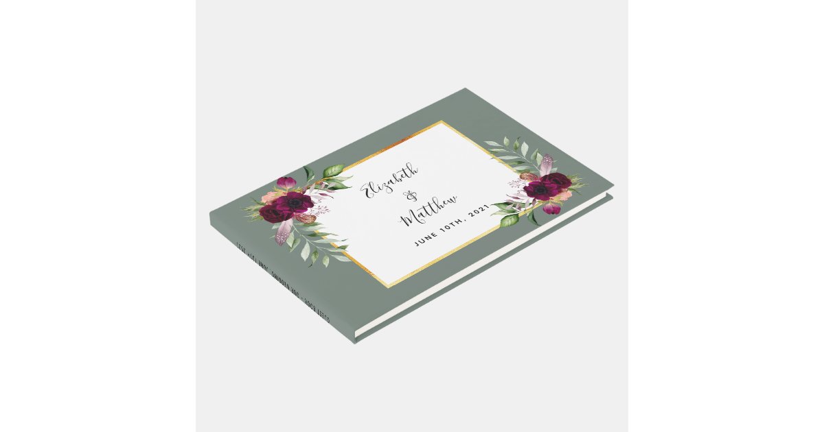 Burgund Blumen Grun Salbei Grune Hochzeit Gastebuch Zazzle At
