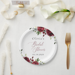 Burgund Blumen, Rote Blumen, Boho, Brautparty Pappteller