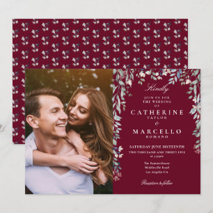 Burgund Blumen Wildblumen Kaskade Foto Hochzeit Einladung