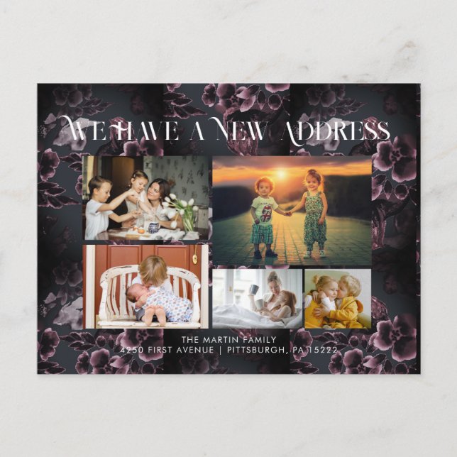 Burgund Blumengestein 5 Fotos Bewegende Ankündigun Postkarte (Vorderseite)