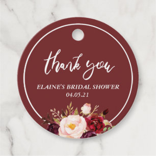 Burgund Blumengewerbe Brautparty vielen Dank Geschenkanhänger
